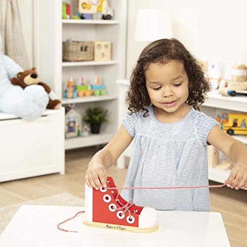 Melissa & Doug Deluxe Wood Lacing Sneaker - Learn to Tie a S - 图0