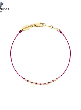 红绳女士金绳制钻石红宝石手链