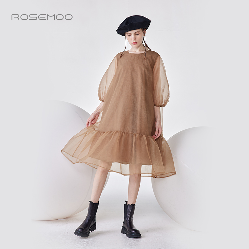 容子木ROSEMOO【商场同款】挺阔质感圆领泡泡袖连衣裙RMT3LP189A - 图0