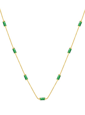 敢酷祖母绿锆石锁骨链女银项链