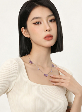 气质紫色锁骨链锆石项链女款颈链
