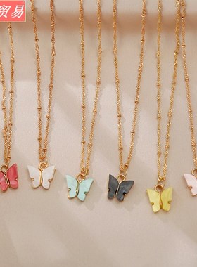 Sweet Acrylic Butterfly Pendant Necklace Women's Clavicl
