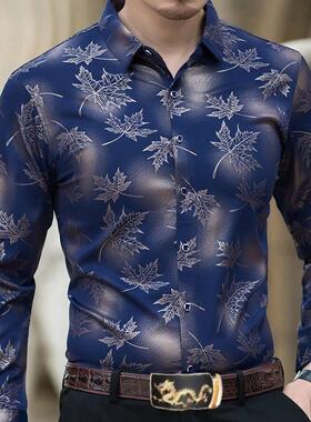 Retro floral print men's long sleeve shirt3D花草印花长袖衬衫