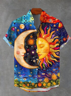 3D印花翻领短袖衬衫 3D Printed Men's Lapel Short Sleeve Shirt