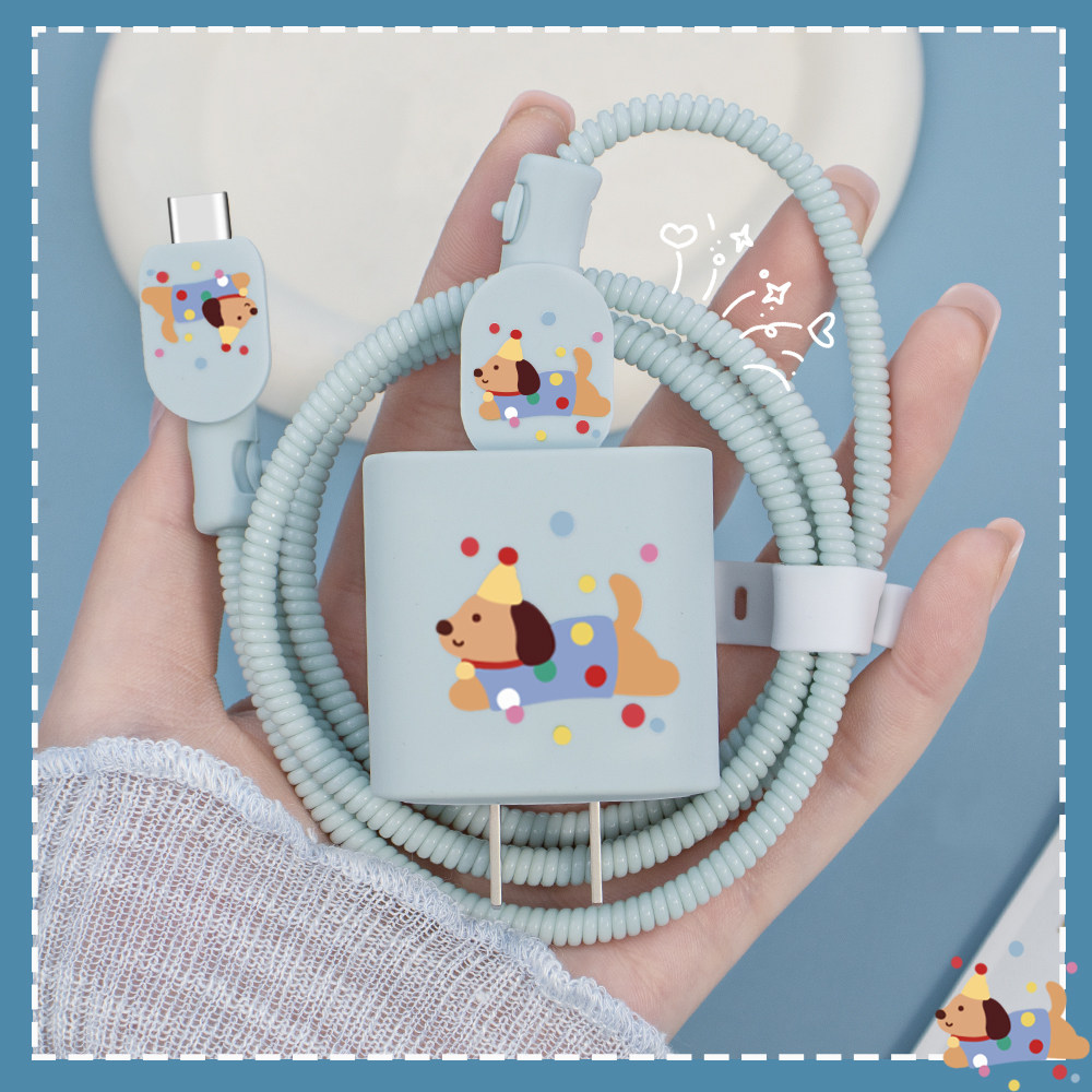 卡通硅胶充电器保护套苹果20W快充头套iPhone17air通用数据线双typec接口缠绕绳防折断苹果16/15印花手机壳14,淘宝优惠券,粉丝福利购,淘宝优惠卷