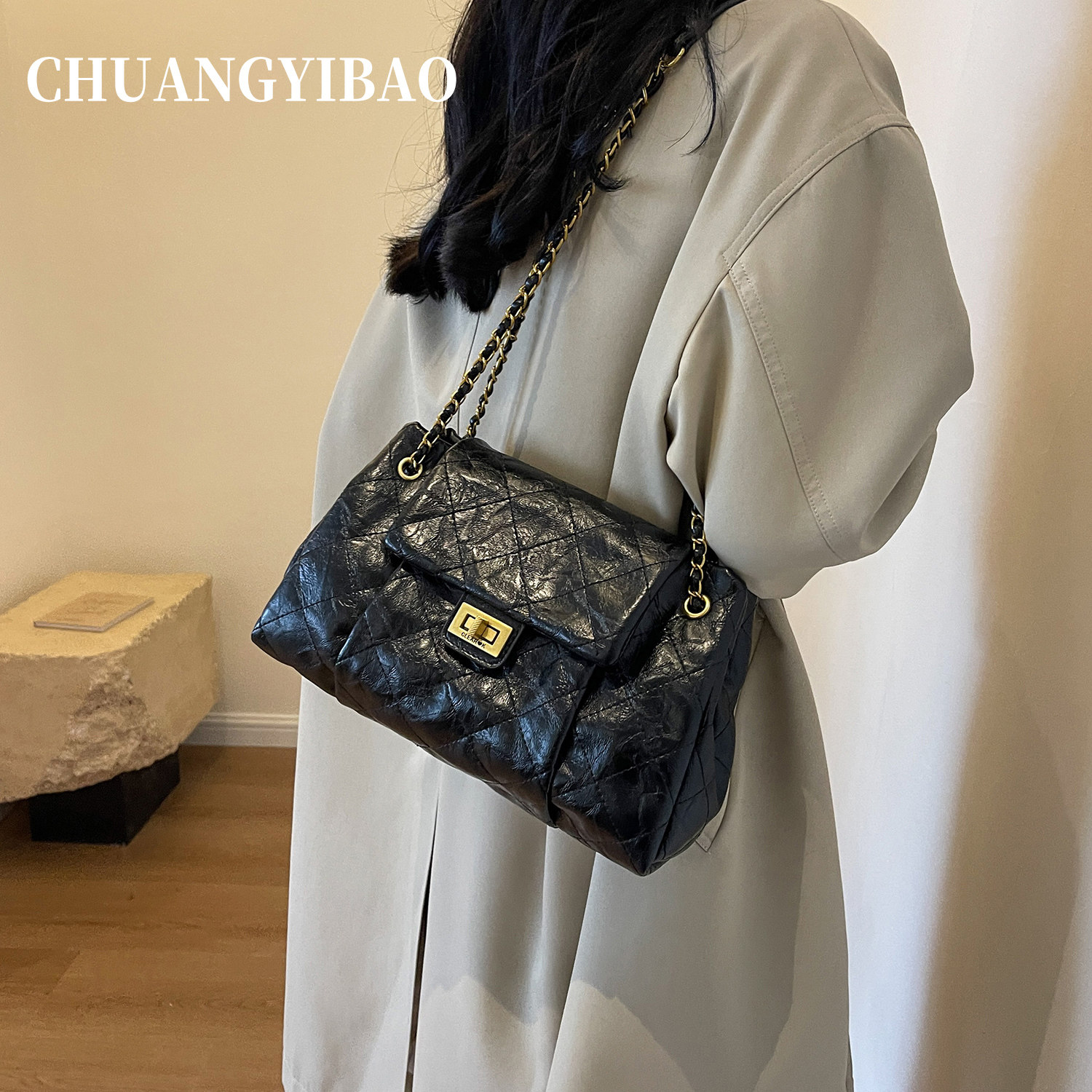 黑色小香风腋下托特包包女式2026新款高级感大容量通勤百搭单肩包,淘宝优惠券,粉丝福利购,淘宝优惠卷