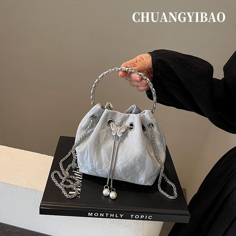银色水桶包包女式2025新款单品链条包轻奢小众高级感新中式斜挎包,淘宝优惠券,粉丝福利购,淘宝优惠卷