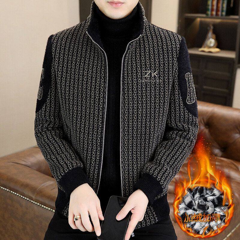 高端冬季金貂绒夹克男修身加绒加厚条纹短款风衣休闲毛呢大衣外套,淘宝优惠券,粉丝福利购,淘宝优惠卷