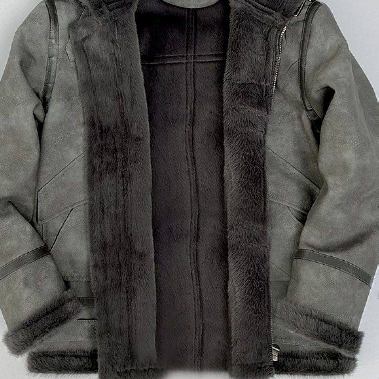 秋冬皮毛一体男外套潮牌麂皮绒加厚保暖夹克男灰色上衣机车服,淘宝优惠券,粉丝福利购,淘宝优惠卷