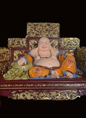 弥勒佛佛像树脂玻璃钢雕塑摆件汽车漆彩绘极彩纯手工铜雕脱胎