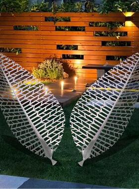 不锈钢树叶雕塑创意仿真金属镂空叶子户外酒店园林庭院水景装饰品