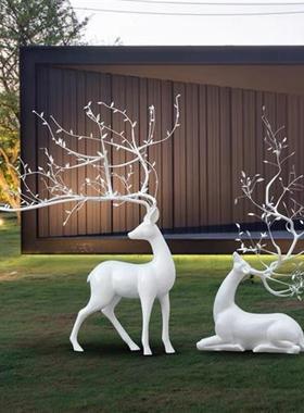 不锈钢镂空梅花鹿雕塑酒店大堂艺术售楼部装饰品园林景观麋鹿摆件
