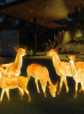 户外仿真梅花鹿雕塑玻璃钢售楼部庭院园林草坪景观公园麋鹿大摆件