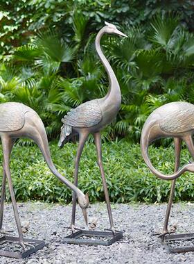 户外仙鹤雕塑水池玻璃钢庭院园林仿铜装饰抽象中式丹顶鹤景观摆件