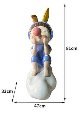 卡通云朵吹泡泡兔耳女孩摆件可爱云朵小孩玻璃钢人物雕塑酒店装饰