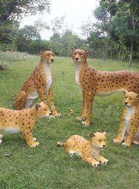 户外仿真狮子老虎豹子雕塑摆件玻璃钢动物园庭院园林景观装饰造景