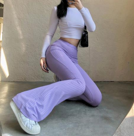 High Waist Trousers Vintage Bottoms Laides Purple Sweatpants - 图2