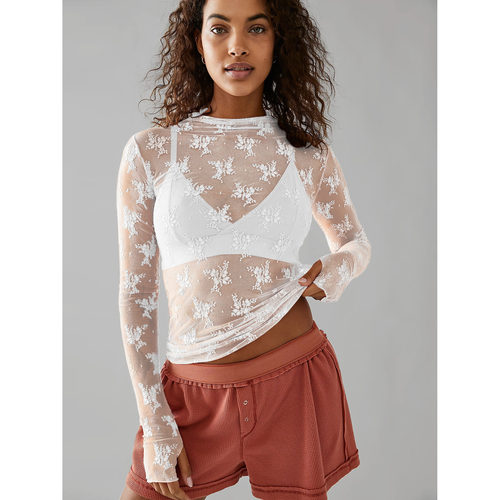 Half high collar hit lace slim fit top半高领中弹蕾丝修身上衣 - 图3