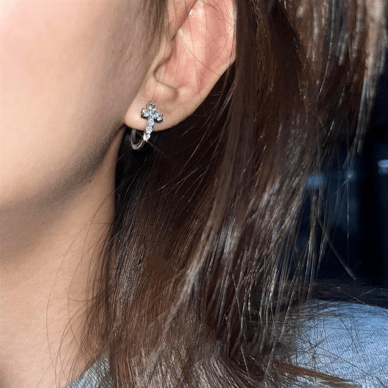 合金耳饰无耳洞轻奢百搭耳饰螺旋耳夹十字架小众冷淡风情侣耳环 - 图2