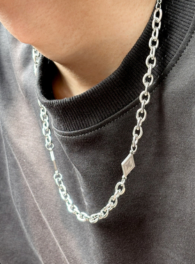王嘉尔同款拼接卫衣钛钢项链