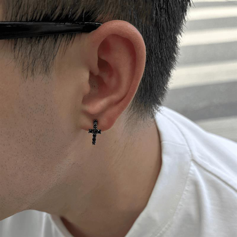 合金耳饰无耳洞轻奢百搭耳饰螺旋耳夹十字架小众冷淡风情侣耳环 - 图1