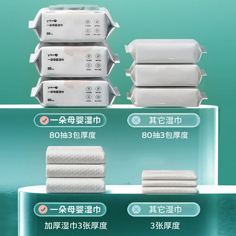 一朵母婴湿巾小包便携婴儿手口湿纸巾学生专用加大加厚10抽*10包