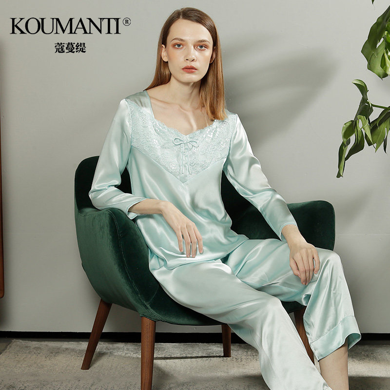 夏季100%桑蚕丝性感套装蕾丝睡衣 蔻蔓缇睡衣/家居服套装