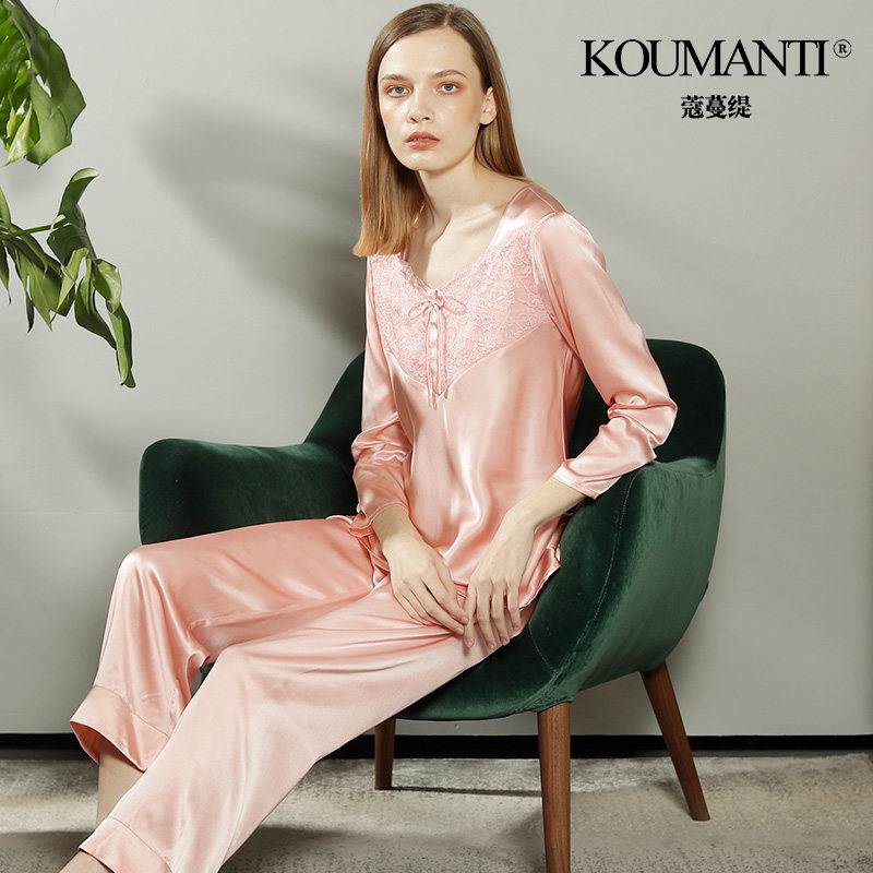 夏季100%桑蚕丝性感套装蕾丝睡衣 蔻蔓缇睡衣/家居服套装