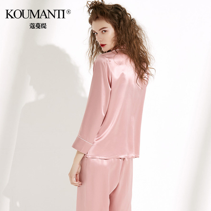 100%桑蚕丝春秋19姆米重磅长袖睡衣 蔻蔓缇睡衣/家居服套装