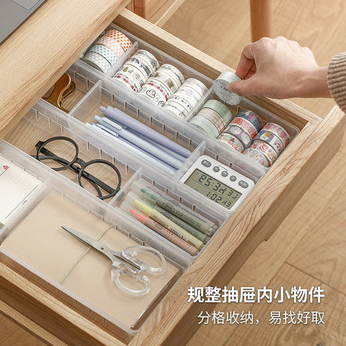 inomata日本进口厨房收纳盒抽屉用餐具分隔整理盒橱柜塑料置物架-图0