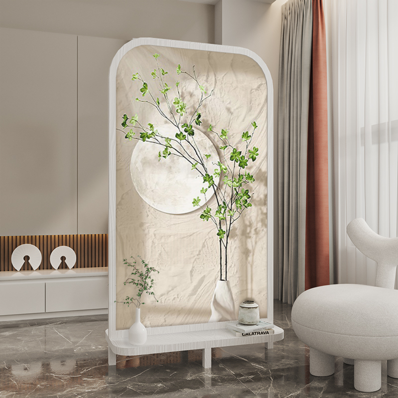 奶油风可移动屏风隔断客厅北欧绿植入户玄关卧室装饰遮挡置物座屏