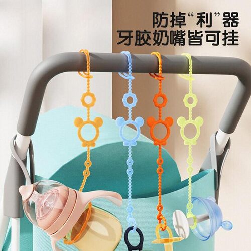 安抚奶嘴防掉链婴儿磨牙棒玩具咬咬袋防丢绳可咬硅胶宝宝牙胶链夹 - 图3