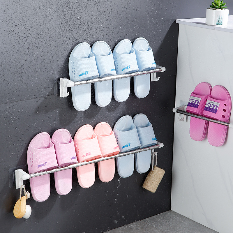 浴室拖鞋架壁挂式免打孔卫生间挂钩门后厕所挂墙上置物架收纳神器 - 图0