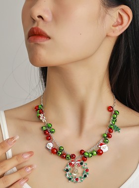 Christmas cartoon colored red green bell Festive necklace