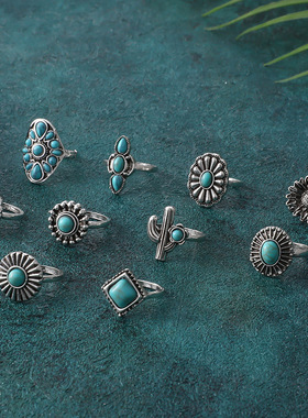 Turquoise Sunflower Fashion Piece Joint Ring/Ring关节戒指女