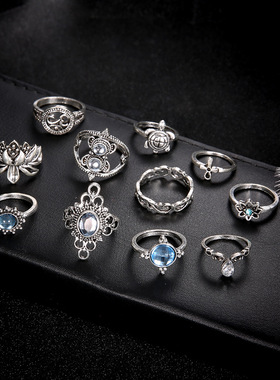 New Jewelry Gemstone Ring Turtle Cross Lotus Piece Set Ring