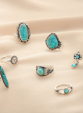 Vintage Turquoise Set Ring Sexy women accessories Joint ring
