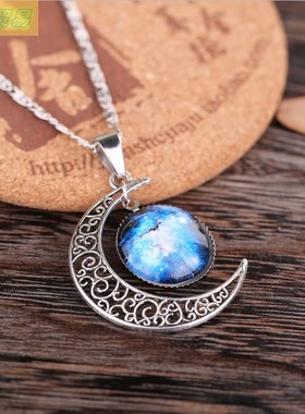 popular Starry sky Moon Necklace Crescent choker 星空项链