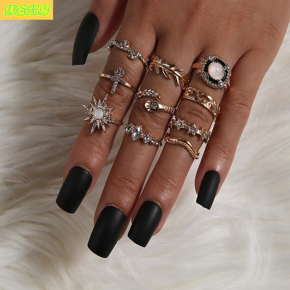 ohemian snake ring 10pcs set diamond joint rings jewelry新女 - 图0