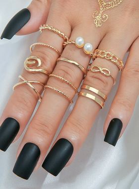 Pearl Simple Ring Octopus Joint Ring Set Ring/Ring戒指套装女