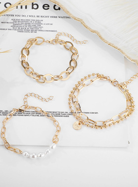 New Pearl Bracelet Fashion Thick Chain English Letter women