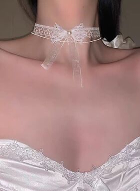 Bow lace collar women neck strap accessories short necklace