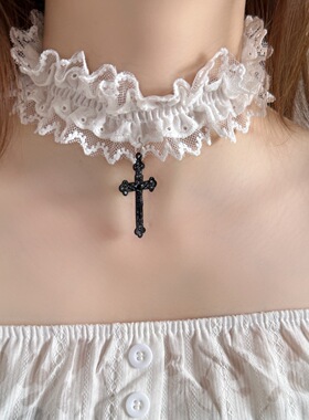 Cross elastic lace leg Thigh chain vintage lace necklace颈链
