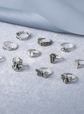 New Retro Love Cross Butterfly Opening Spider Ring Set戒指女