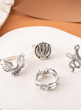 戒指复古Bohemian set diamond leaf ring open hand accessories