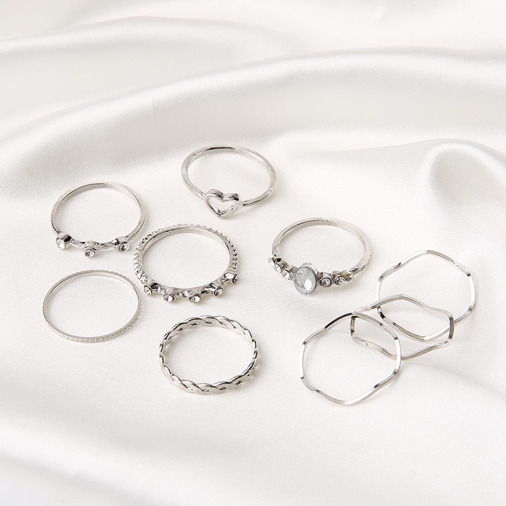 Hollow Love Ring Geometric Wave Ring 9-piece set joint rings - 图2