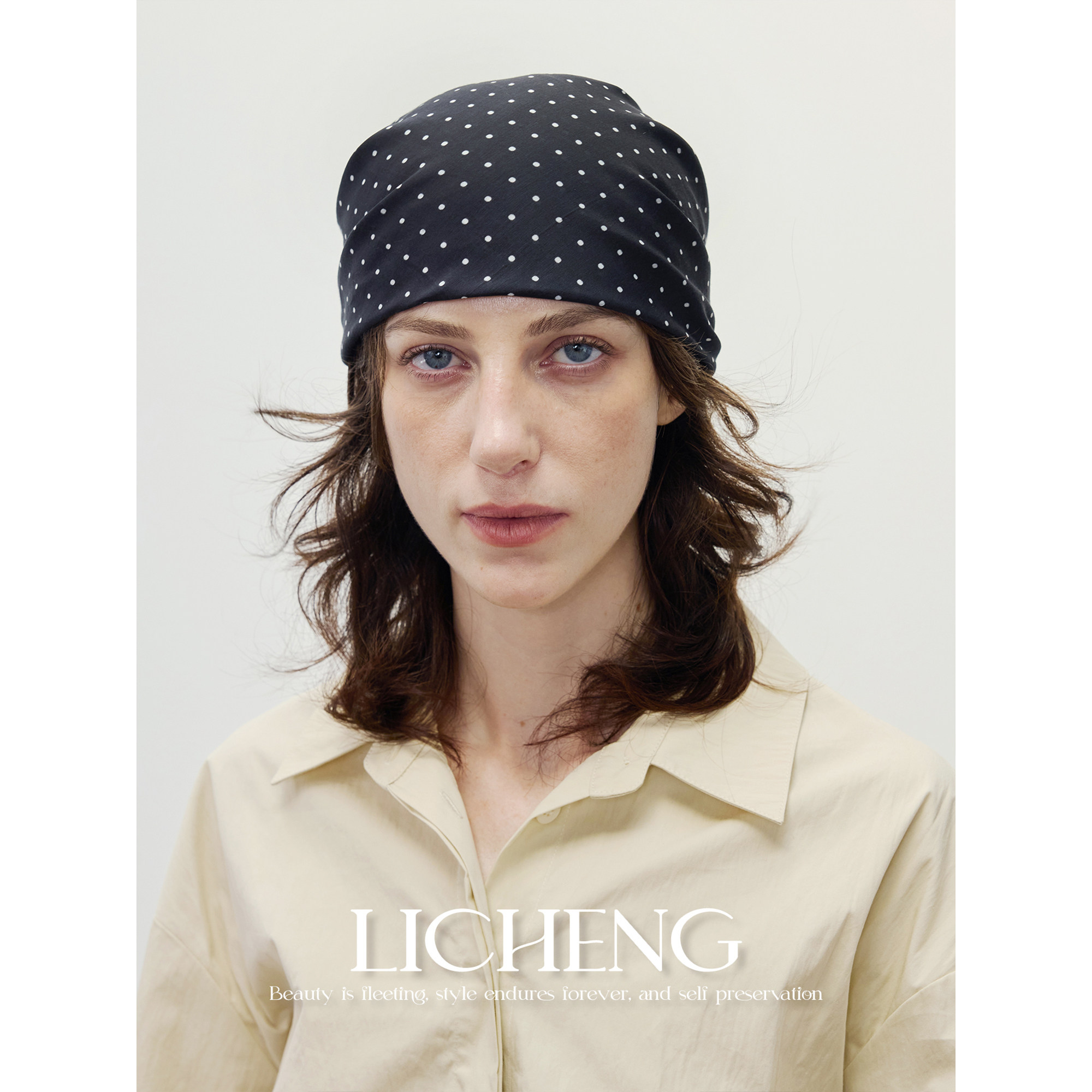 礼诚 复古波点小狗印花方巾新款时髦头巾真丝混棉丝巾女搭配领巾,淘宝优惠券,粉丝福利购,淘宝优惠卷