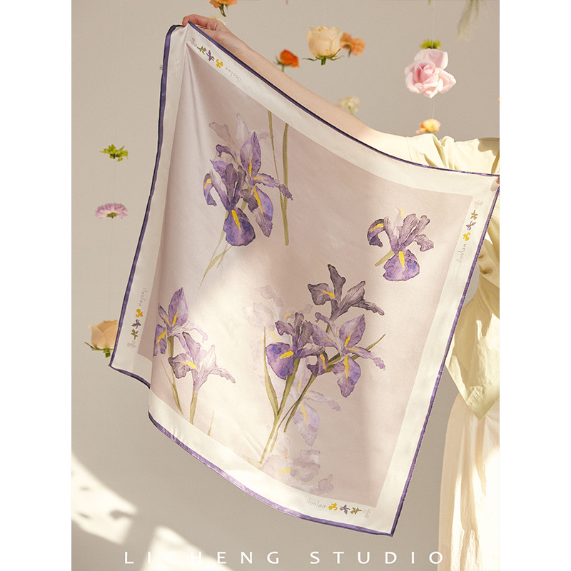 礼诚 紫色鸢尾气质高级桑蚕丝巾女春秋方巾送礼真丝围巾防晒披肩,淘宝优惠券,粉丝福利购,淘宝优惠卷