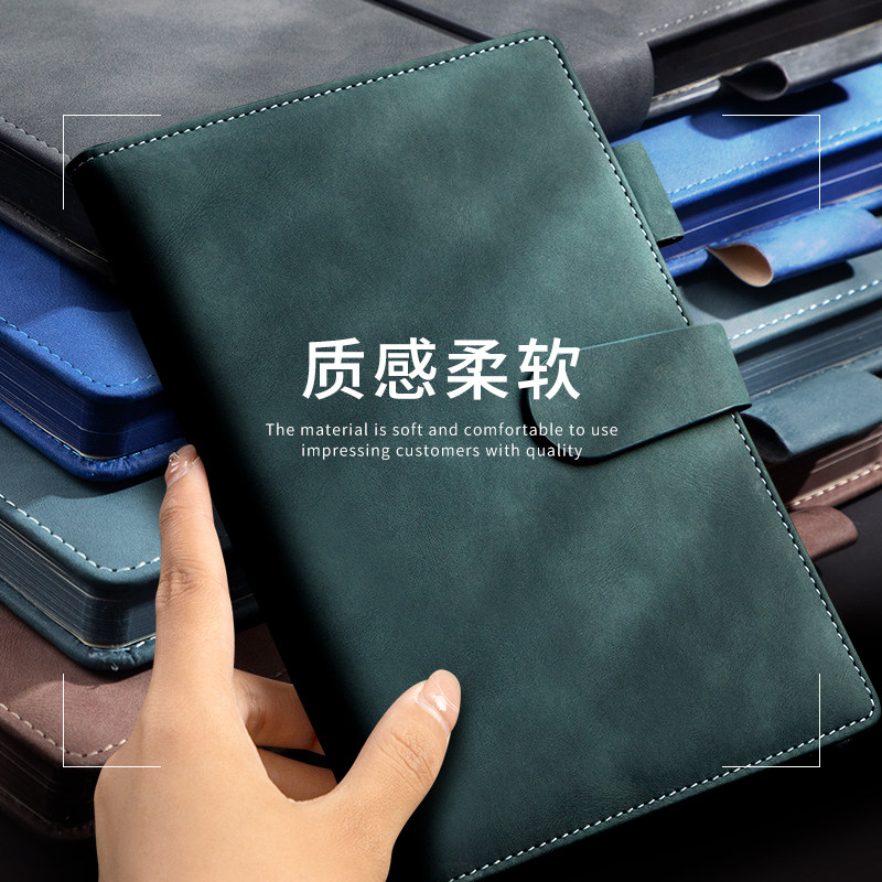 a5笔记本本子文具简约商务办公皮面精致高级2024年新款日记b5会议记录本软皮加厚带扣工作记事本定制可印LOGO