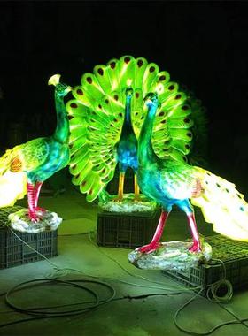 LED仿真动物孔雀开屏雕塑公园林发光落地景观装饰玻璃钢模型摆件